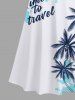Maxi Robe Hawaïen Croisée Vague D'Océan Cocotier et Lettre Imprimés de Grande Taille - Bleu clair S