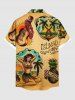 Plus Size Guitar Coconut Tree Pineapple Seascape Beauty Print Buttons Pocket Hawaii Shirt For Men -  