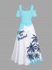 Plus Size Coconut Tree Sea Waves Letters Print Cold Shoulder Crisscross Hawaii Maxi Dress -  