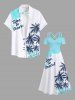 Maxi Robe Hawaïen Croisée Vague D'Océan Cocotier et Lettre Imprimés de Grande Taille - Bleu clair 6X