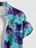 Chemise hawaïenne grande taille pour homme, à imprimé floral tropical et hibiscus, avec boutons et poche. - Bleu Ciel S