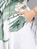 Plus Size Tropical Leaf Flowers Print Split Hawaii Midi Dress -  