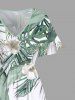 Robe Mi-Longue Hawaïen Fendue Fleur et Feuille Tropicale Imprimées de Grande Taille - Blanc 6X