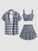 Chemise à Imprimé Carreaux avec Poches et Boutons Grande-Taille pour Hommes - Noir S