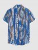 Plus Size Leopard Striped Colorblock Print Buttons Pocket Shirt For Men -  