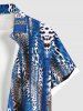 Plus Size Leopard Striped Colorblock Print Buttons Pocket Shirt For Men -  
