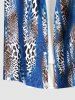 Plus Size Leopard Striped Colorblock Print Buttons Pocket Shirt For Men -  