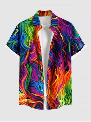 Plus Size Rainbow Colorful Graphic Oil Painting Print Buttons Pocket Hawaii Shirt For Men - MULTI - 6XL