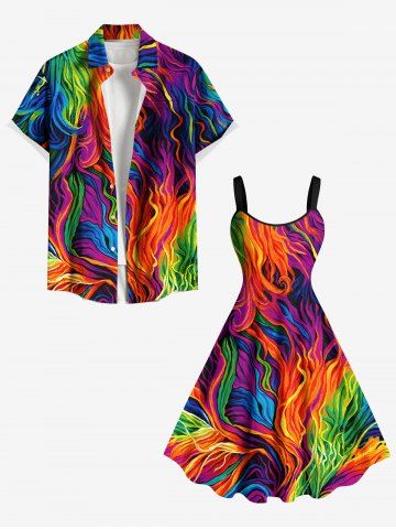 Plus Size Rainbow Colorful Graphic Oil Painting Print Hawaii Tank Dress