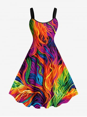 Plus Size Rainbow Colorful Graphic Oil Painting Print Hawaii Tank Dress