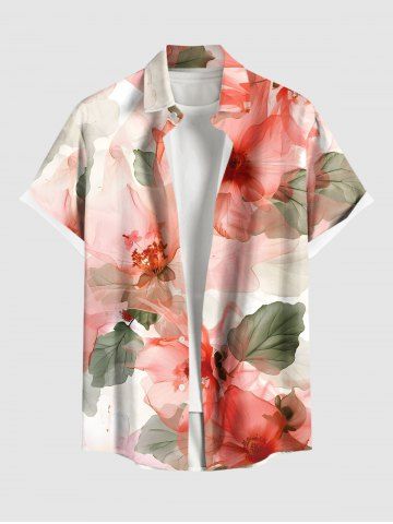 Plus Size Flowers Leaf Print Buttons Pocket Hawaii Shirt For Men