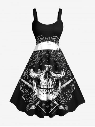 Plus Size Skull Paisley Geometric Graphic Print Hawaii A Line Tank Dress - BLACK - 5X