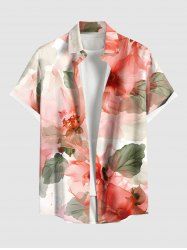 Plus Size Flowers Leaf Print Buttons Pocket Hawaii Shirt For Men -  