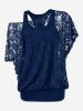 Skew Neck Lace Blouse and Racerback Tank Top and High Waisted 3D Print Leggings Plus Size Outfit -  