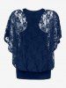 Skew Neck Lace Blouse and Racerback Tank Top and High Waisted 3D Print Leggings Plus Size Outfit -  