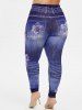 Legging de Gym Tordu en Avant Panneau en Dentelle Floral à Coupe Haute Grande Taille - Bleu profond 