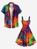 Plus Size Rainbow Colorful Graphic Oil Painting Print Hawaii Tank Dress -  