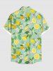 Plus Size Flower Leaf Lemon Print Buttons Pocket Hawaii Shirt For Men -  