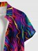 Plus Size Rainbow Colorful Graphic Oil Painting Print Buttons Pocket Hawaii Shirt For Men -  