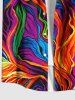Plus Size Rainbow Colorful Graphic Oil Painting Print Buttons Pocket Hawaii Shirt For Men -  
