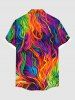 Plus Size Rainbow Colorful Graphic Oil Painting Print Buttons Pocket Hawaii Shirt For Men -  