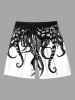 Short de Plage Hawaïen à Imprimé Pieuvre Deux-Tons avec Cordon de Serrage Grande-Taille pour Hommes - Noir 8XL