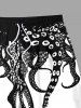 Short de Plage Hawaïen à Imprimé Pieuvre Deux-Tons avec Cordon de Serrage Grande-Taille pour Hommes - Noir 8XL