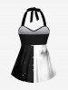 Haut de Tankini Tordu Ombré Papillon et Lune Imprimés sans Dos à Col Halter - Noir 6X