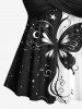 Haut de Tankini Tordu Ombré Papillon et Lune Imprimés sans Dos à Col Halter - Noir 6X