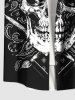 Plus Size Skull Paisley Geometric Graphic Print Hawaii Button Pocket Shirt For Men -  