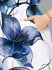 Plus Size Watercolor Floral Leaves Branch Print Hawaii Split Pocket A Line Midi Dress -  