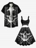 Robe débardeur trapèze hawaïenne grande taille à imprimé géométrique cachemire et tête de mort - Noir 1X
