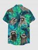 Plus Size Tropical Leaf Little Raccoon Print Buttons Pocket Hawaii Shirt For Men -  
