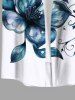 Plus Size Watercolor Floral Leaves Branch Print Hawaii Button Pocket Shirt For Men -  