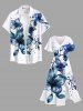 Plus Size Watercolor Floral Leaves Branch Print Hawaii Split Pocket A Line Midi Dress -  