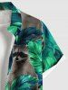 Plus Size Tropical Leaf Little Raccoon Print Buttons Pocket Hawaii Shirt For Men -  