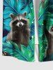 Plus Size Tropical Leaf Little Raccoon Print Buttons Pocket Hawaii Shirt For Men -  