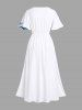 Robe Mi-Longue Linge A Fendue Feuille Fleur et Aquarelle Imprimés avec Poche de Grande Taille - Blanc 6X