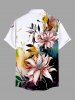 Plus Size Paint Splatter Flowers Leaf Colorblock Print Buttons Pocket Hawaii Shirt For Men -  