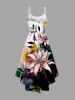 Robe Haute Basse Peinture Eclaboussée Fleur Feuille Contrasté Imprimée en Blocs de Couleurs de Grande Taille - Multi 6X