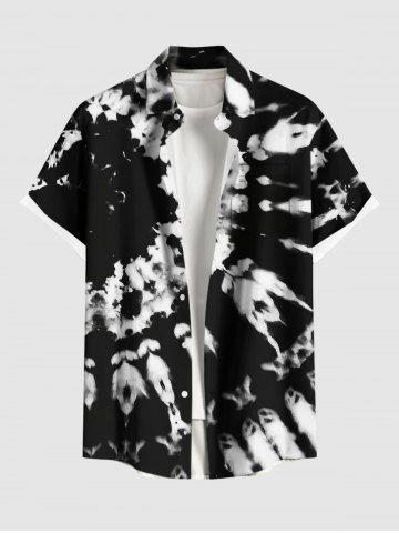 Chemise Boutonnée Teintée Ombrée Imprimée avec Poche de Grande Taille pour Homme