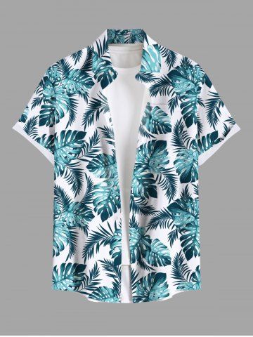 Plus Size Tropical Leaf Print Buttons Pocket Hawaii Shirt For Men