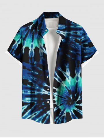 Plus Size Spiral Tie Dye Print Hawaii Button Pocket Shirt For Men