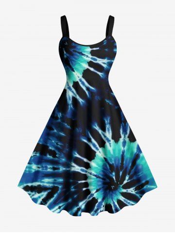 Plus Size Spiral Tie Dye Print Hawaii A Line Tank Dress - DEEP BLUE - 6X
