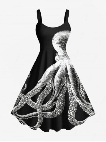 Robe débardeur grande taille à imprimé pieuvre ombré hawaïenne trapèze - BLACK - 6X