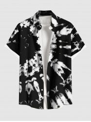 Chemise Boutonnée Teintée Ombrée Imprimée avec Poche de Grande Taille pour Homme - Noir M