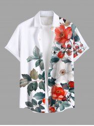 Plus Size Flowers Leaf Print Buttons Pocket Hawaii Shirt For Men -  