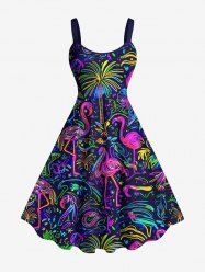 Plus Size Colorful Flamingo Coconut Tree Print Hawaii Tank Dress -  