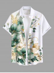 Plus Size Flowers Leaf Ombre Print Buttons Pocket Hawaii Shirt For Men -  