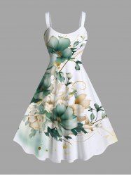 Plus Size Flowers Leaf Ombre Print Hawaii Tank Dress -  
